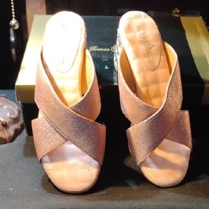 Joan Boyce Shimmering Pink Mules